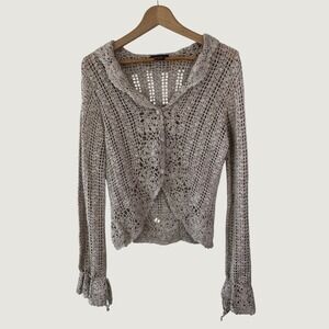 Cami Crochet Knit Cardigan Womens M Tan Boho Open Knit Coquette Cottagecore‎